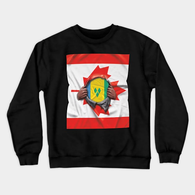 St Vincent And The Grenadines Flag Canadian Flag Ripped - Gift for Saint Vincentian From St Vincent And The Grenadines Crewneck Sweatshirt by Country Flags